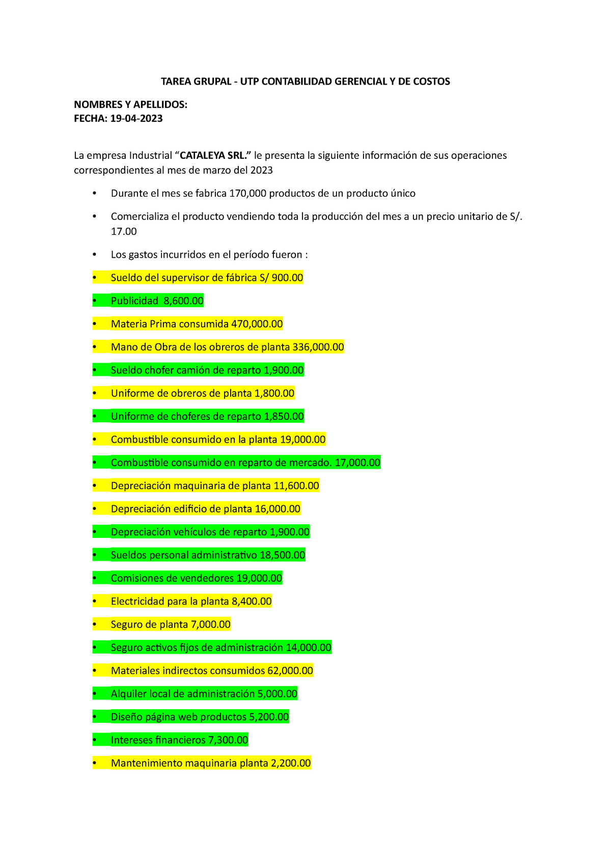 Tarea Academica Contabilidad Gerencial Y DE Costos UTP TAREA GRUPAL UTP CONTABILIDAD