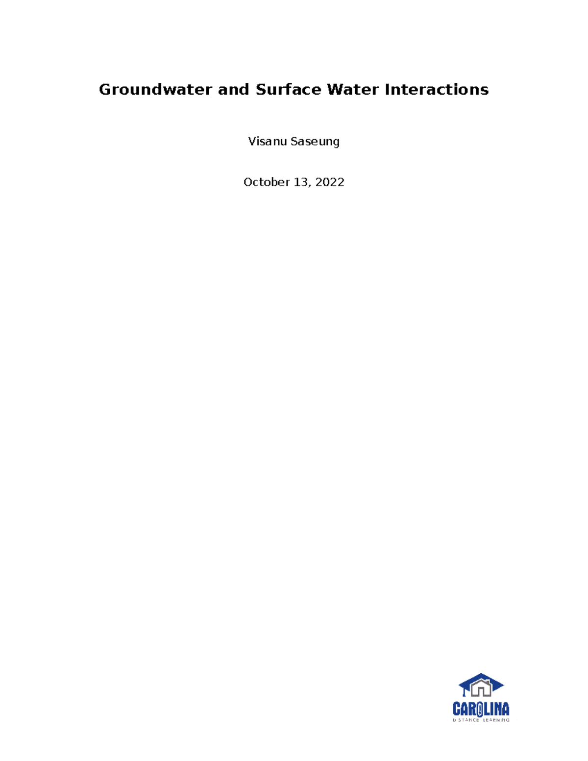 Mod Groundwater And Surface Water Interactions Lab Report