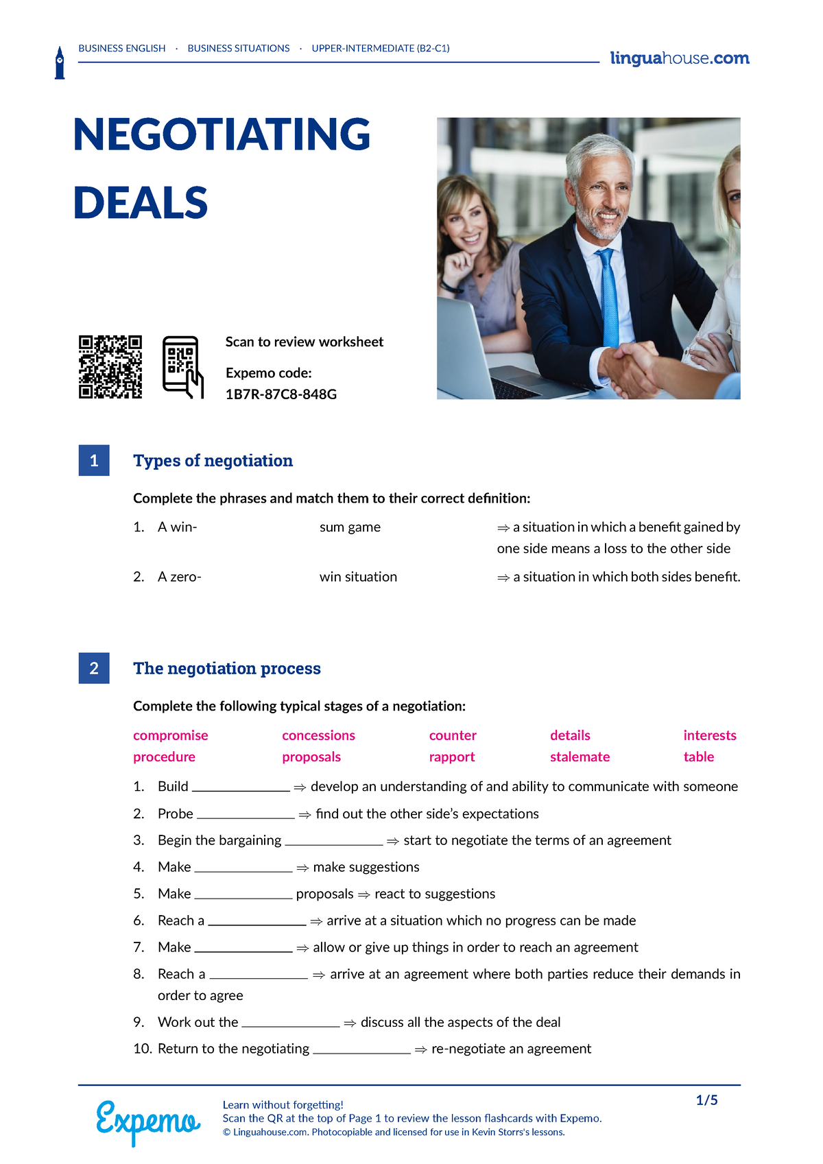 Negotiation Worksheet - BUSINESS ENGLISH · BUSINESS SITUATIONS 