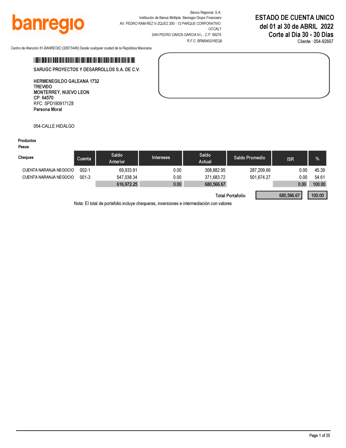 Abril 2022 Banregio ESTADO DE CUENTA BANCARIO DE PERSONA MORAL