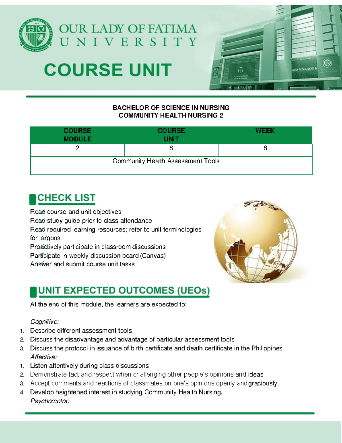 CU8 Community Health Assessment Tool BACHELOR OF SCIENCE IN NURSING