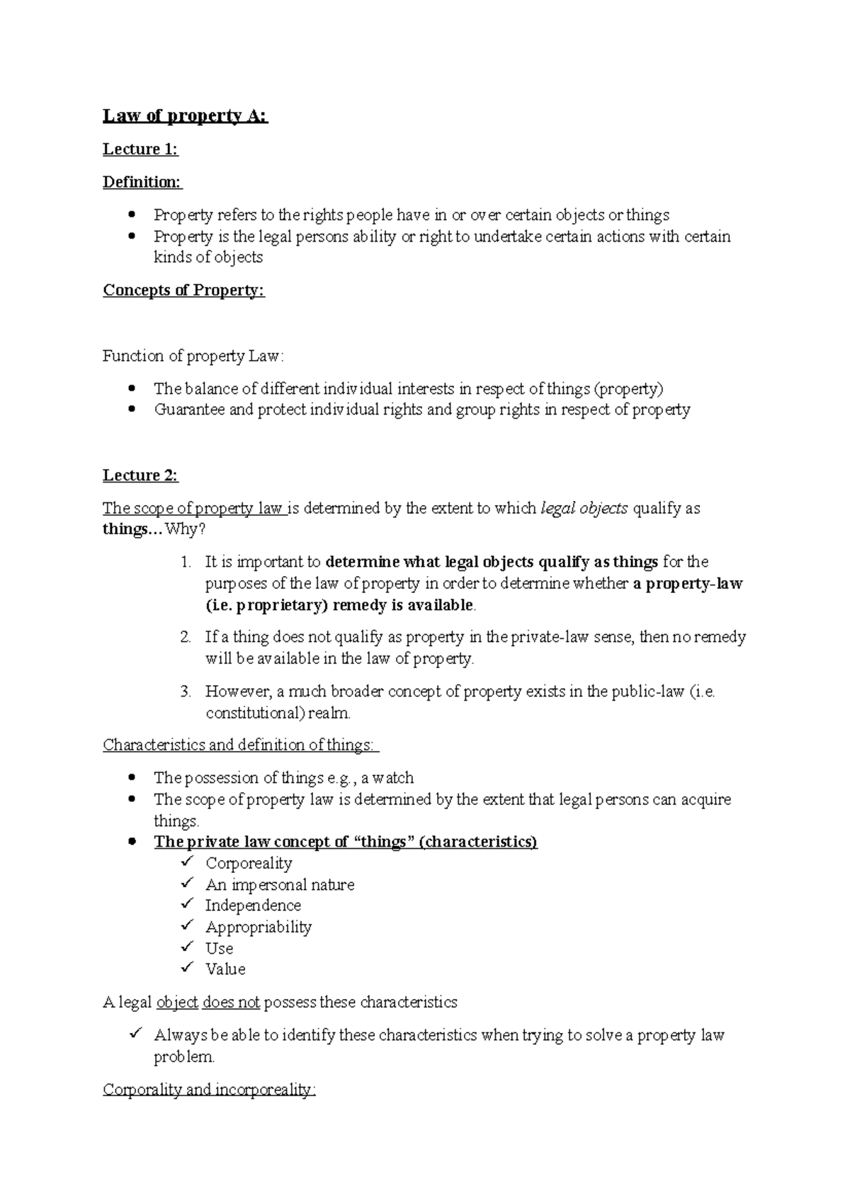 Law of property A notes - LT3 - RU - Studocu