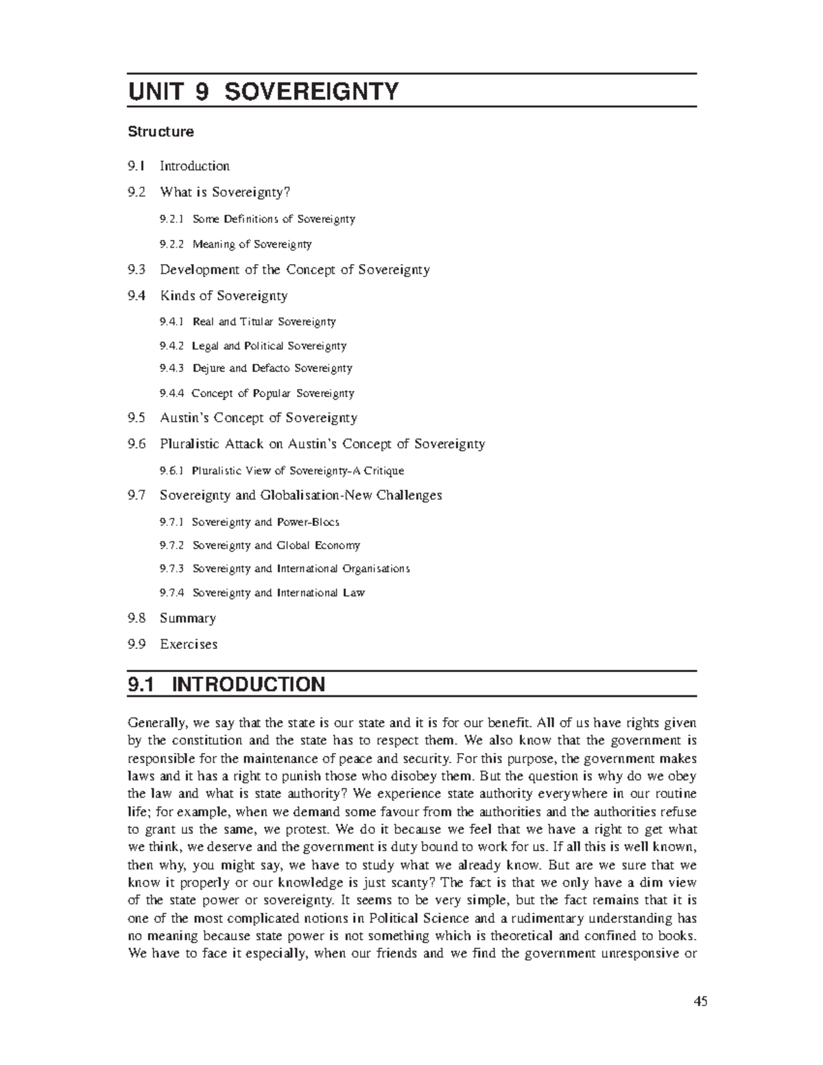 Pol science unit 9 - UNIT 9 SOVEREIGNTY Structure 9 Introduction 9 What ...