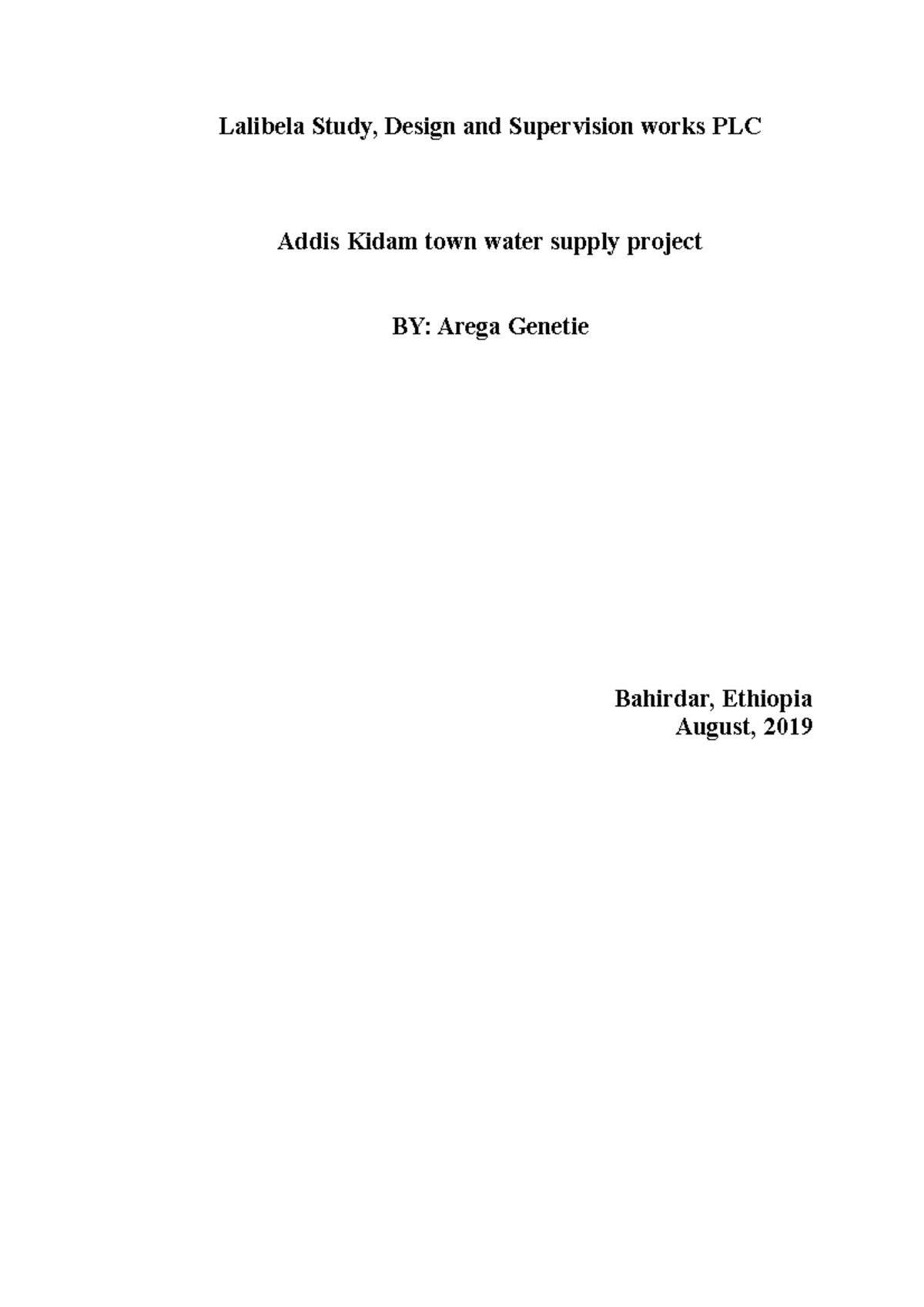 Addis Kidame WSP Water Supply Project Lalibela Study, Design and
