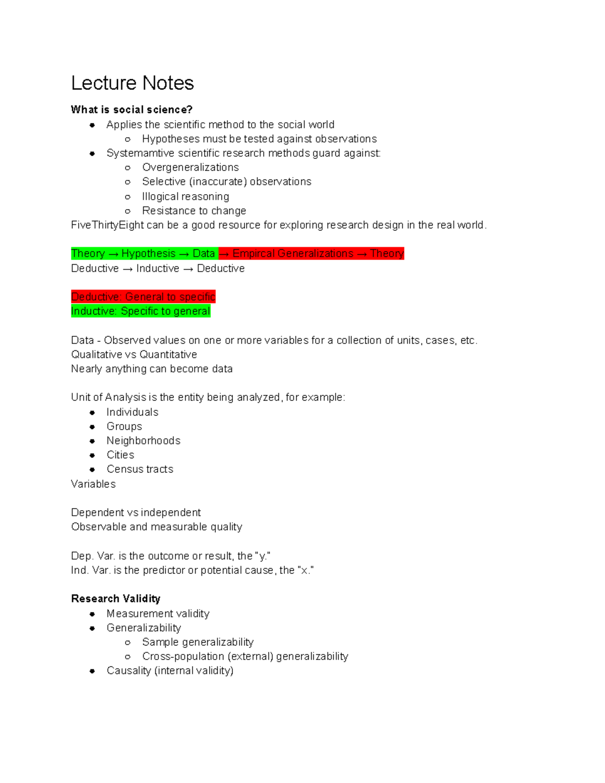 SOC ECOL Notes - 1 - Lecture Notes What is social science? Applies the ...