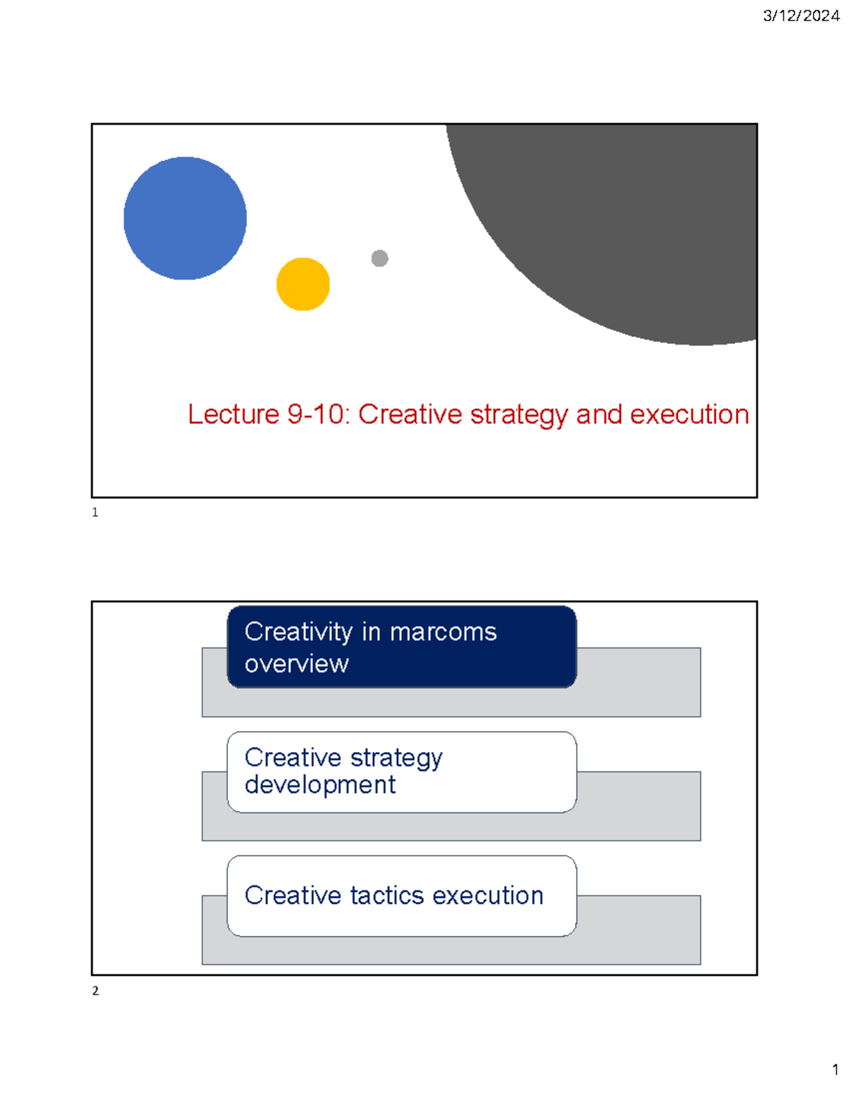 9. Creative strategy and execution part 1 print - Lecture 9-10 ...