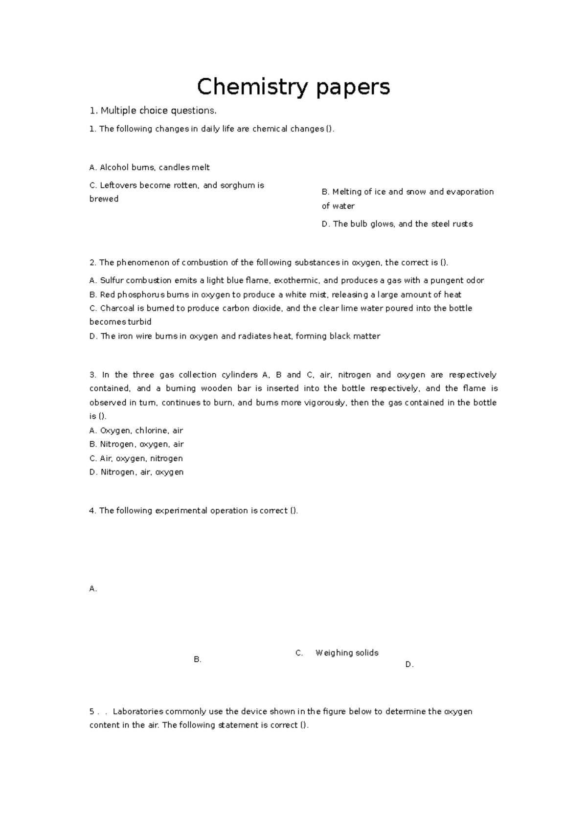 Chemistry Papers Summary Of Chemical Knowledge Points Chemistry 