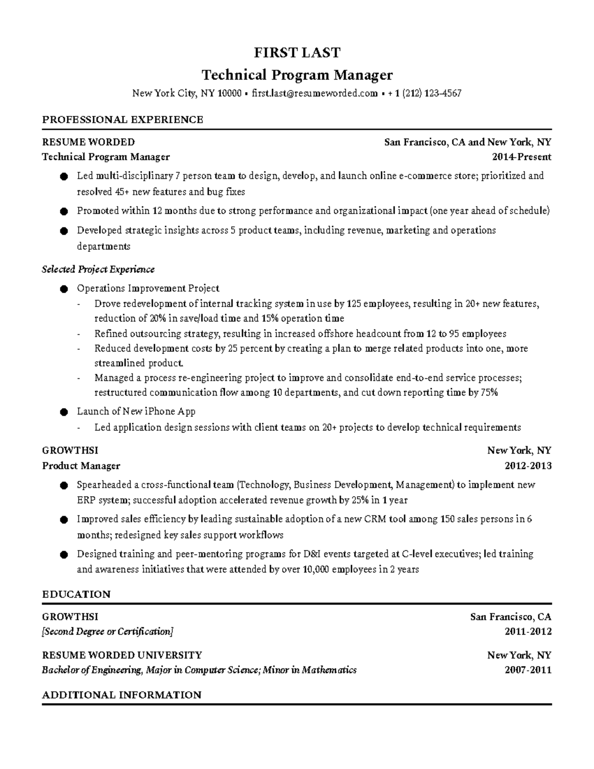 7. Technical Program Manager - FIRST LAST Technical Program Manager New ...