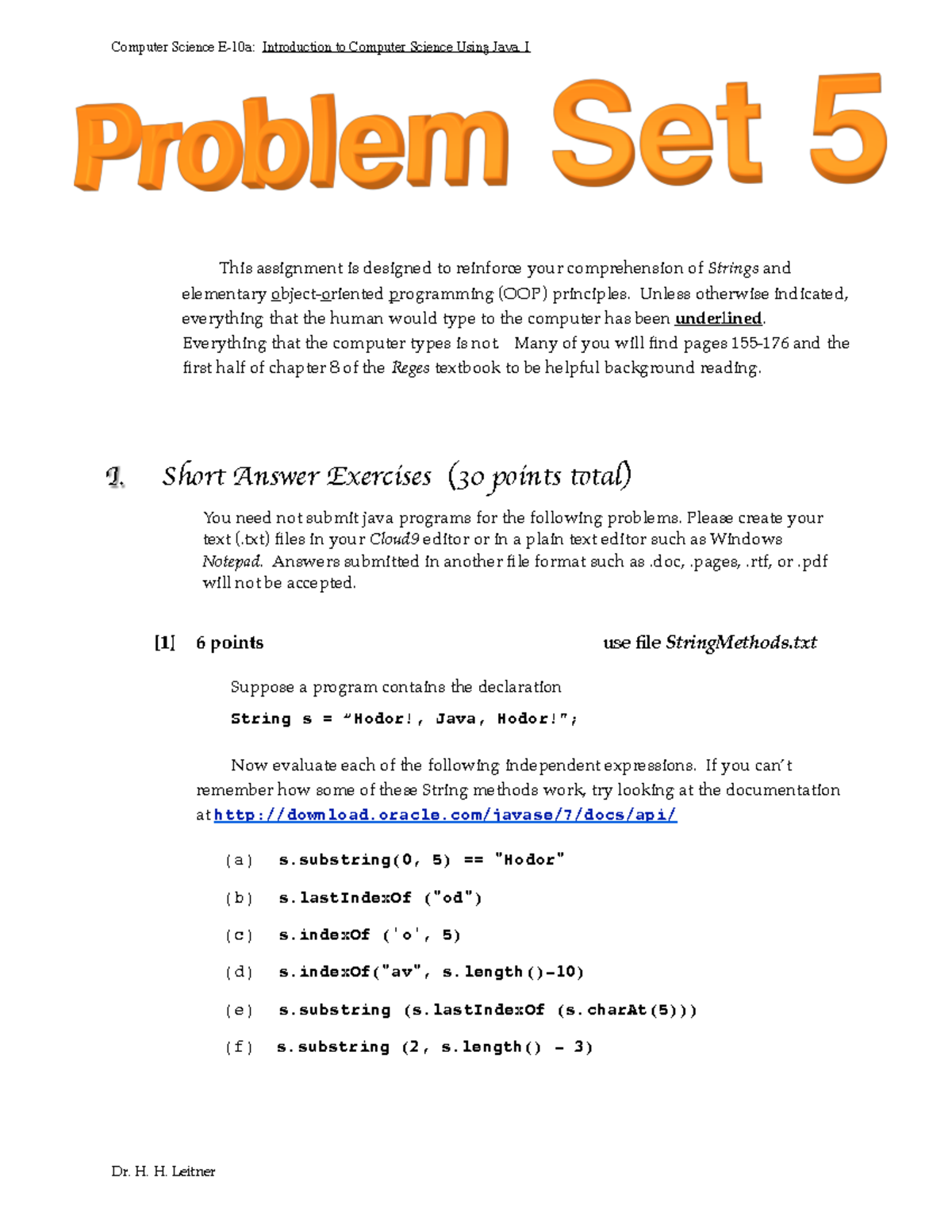 Problem Set 5 - sssssssssssssssssssss - Computer Science E-10a ...