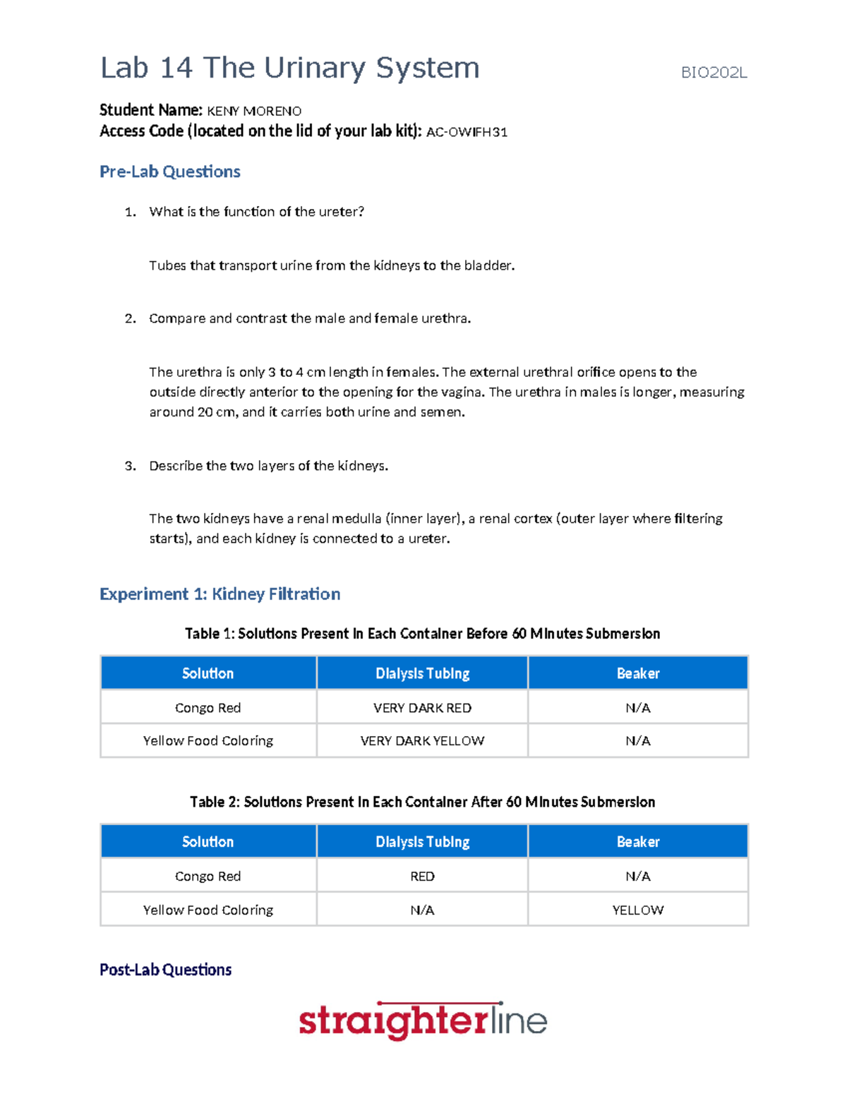 BIO202L+Lab+14+KENY Moreno - Student Name: KENY MORENO Access Code ...