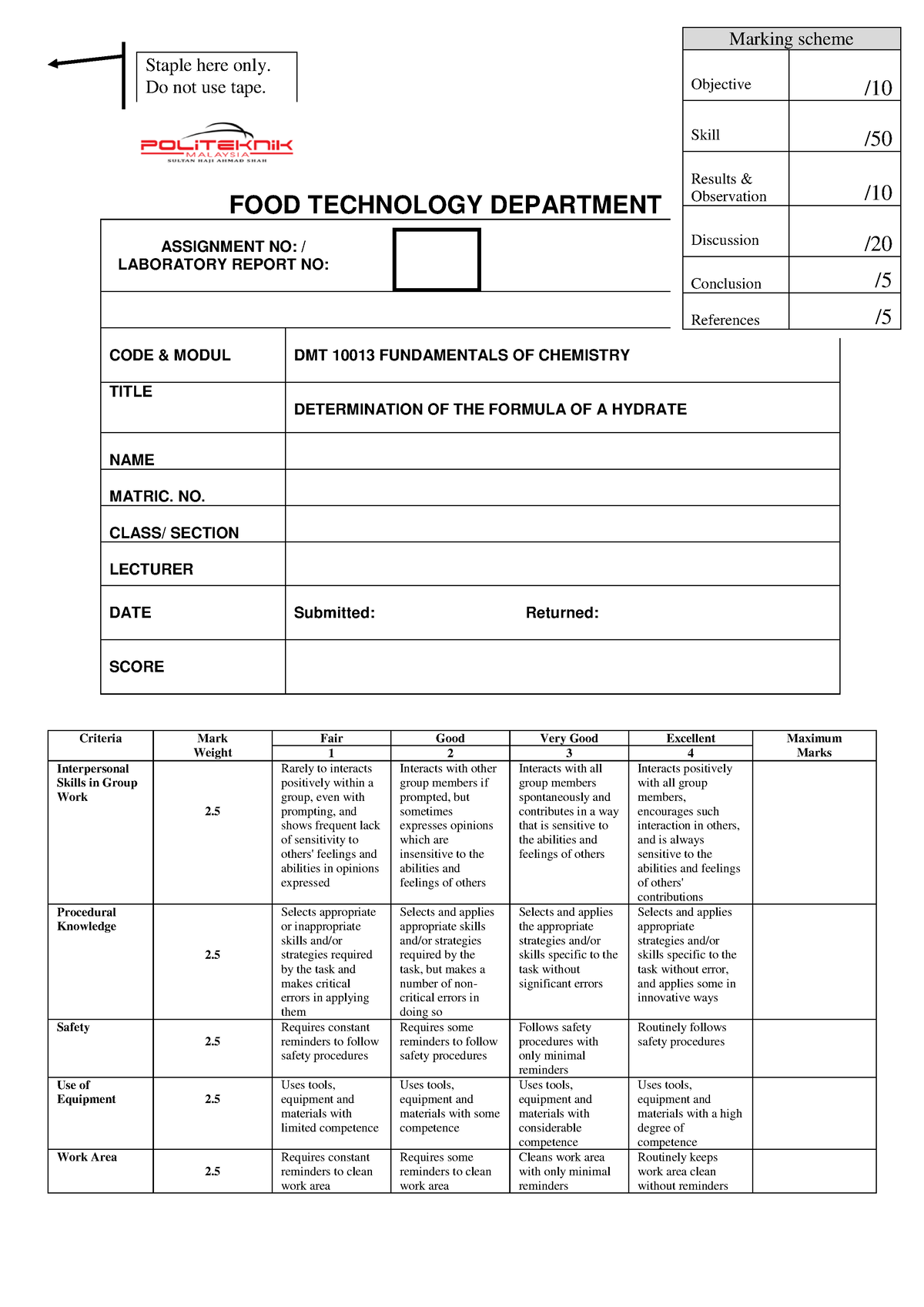 FULL Report LAB 4 - ok - FOOD TECHNOLOGY DEPARTMENT ASSIGNMENT NO ...