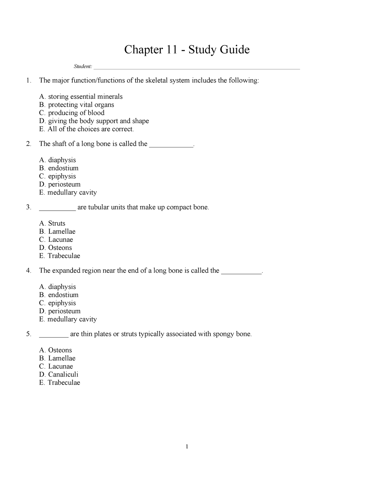 Chapter 11 - Study Guide skeletal system - - Studocu