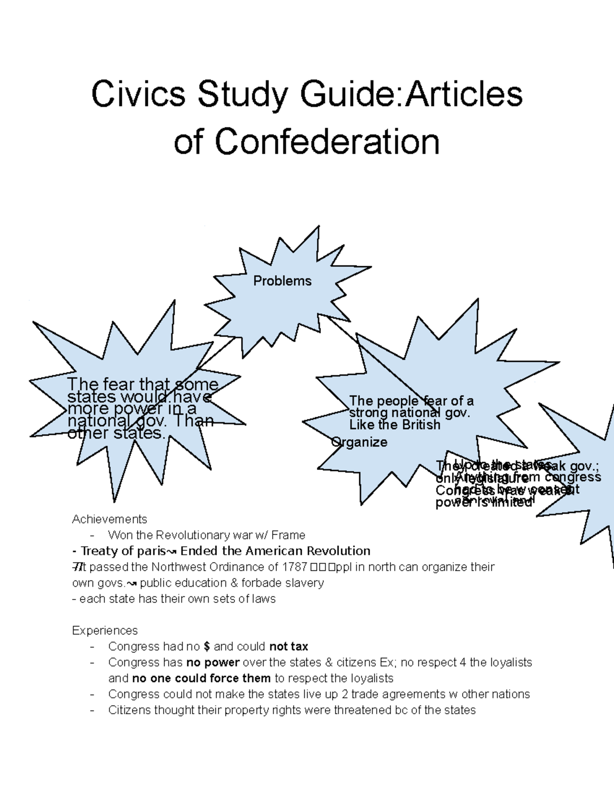 Civics Study Guide - notes - Civics Study Guide:Articles of ...