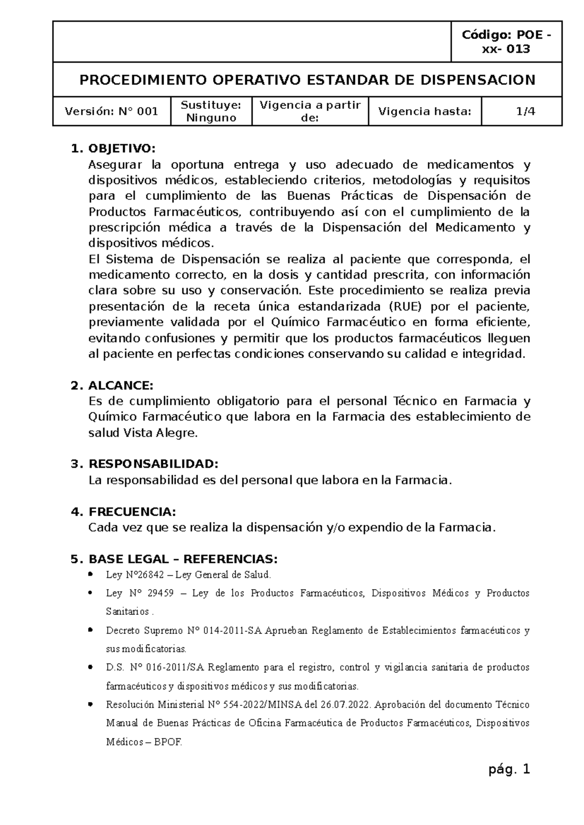 POE Dispensacion - Código: POE - xx- 013 PROCEDIMIENTO OPERATIVO ...