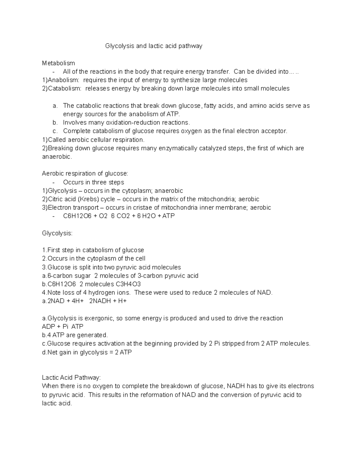 Cell respiration - Glycolysis and lactic acid pathway Metabolism - All ...