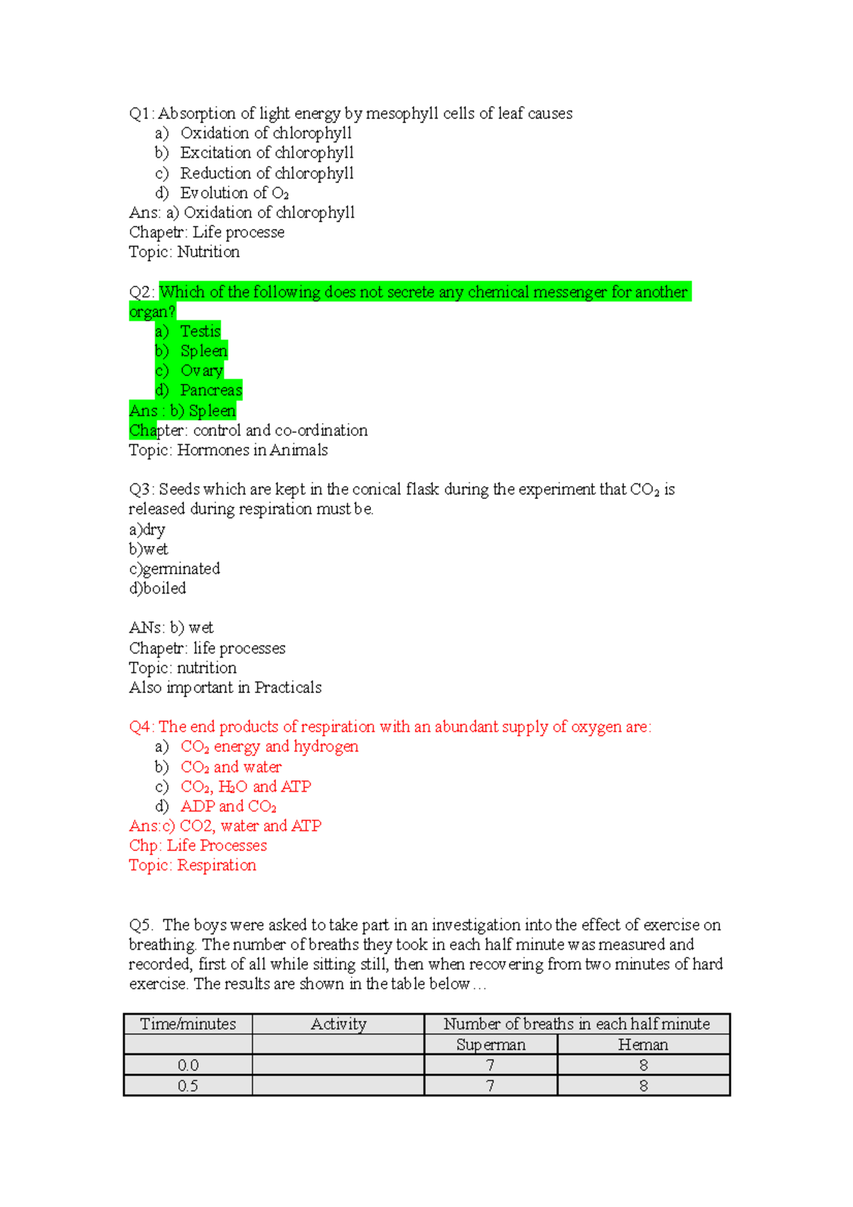 MCQs Class Xth with ans and corrections Q1 Absorption of light