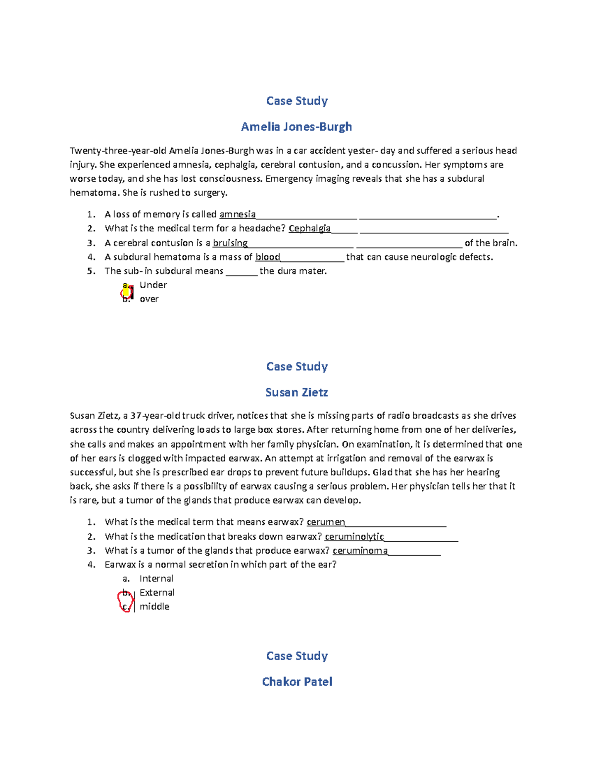 case study for medical terminology