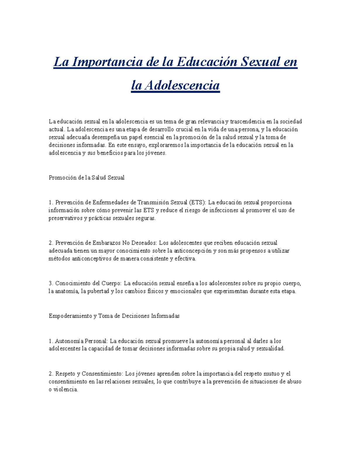 La Importancia De La Educación Sexual En La Adolescencia La Importancia De La Educación Sexual 7958