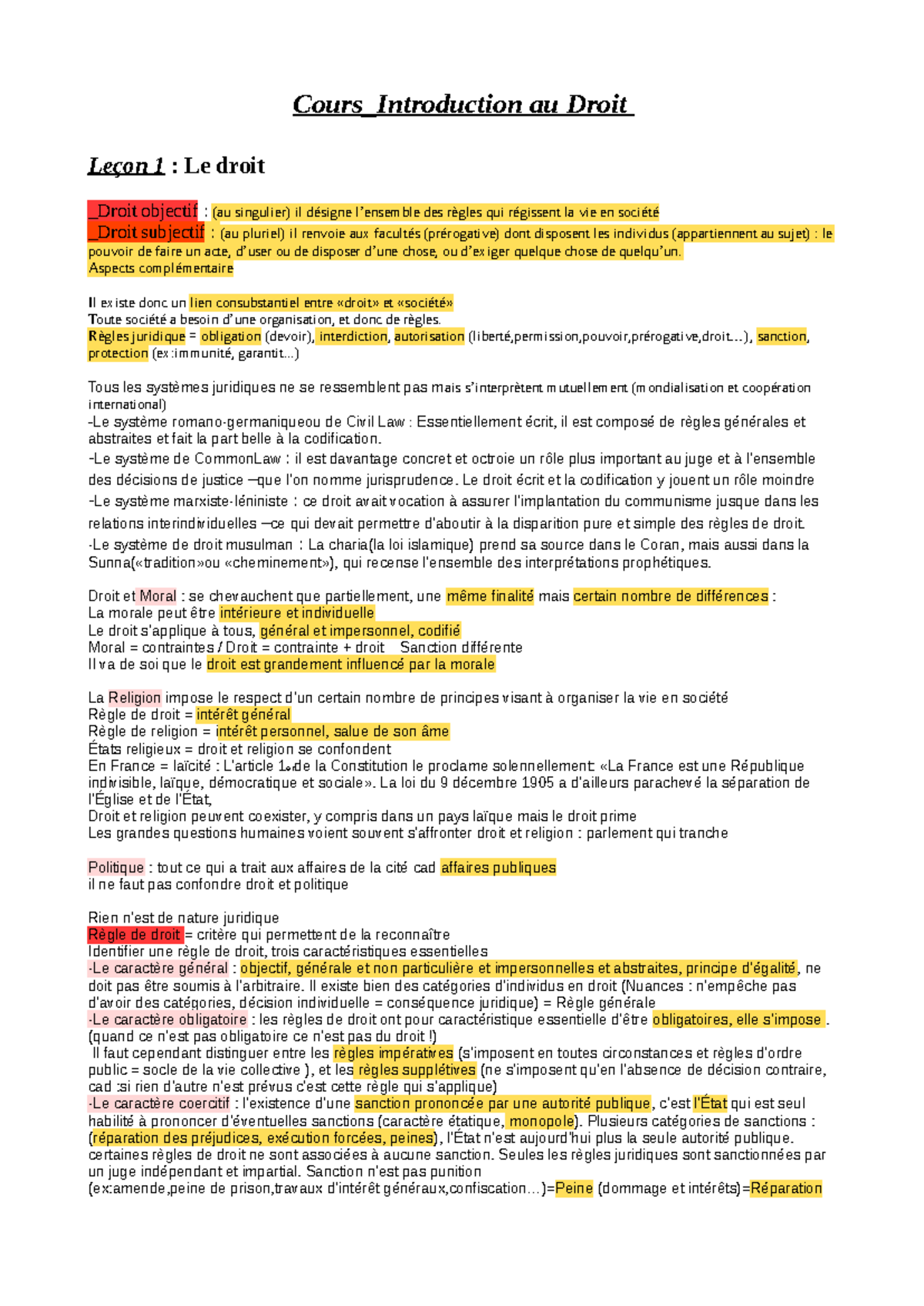 Cours Introduction au Droit - Cours_Introduction au Droit Leçon 1 : Le ...