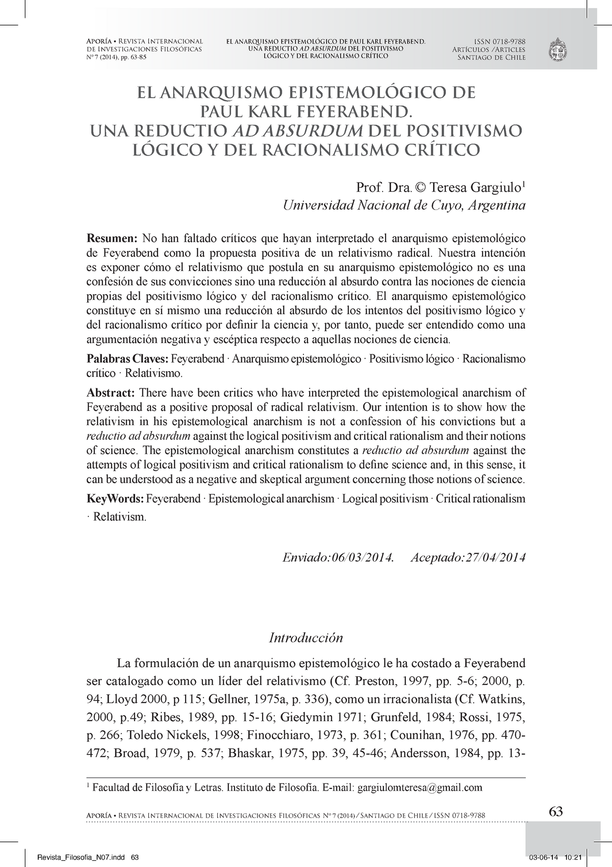 33-115-PB - Lecture Notes 3 - 63 EL ANARQUISMO EPISTEMOLÓGICO DE PAUL ...