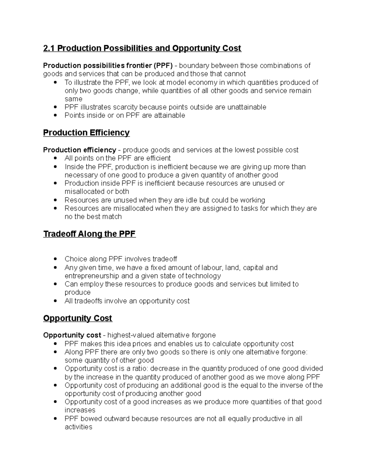 Chapter 2 - notes - 2 Production Possibilities and Opportunity Cost ...