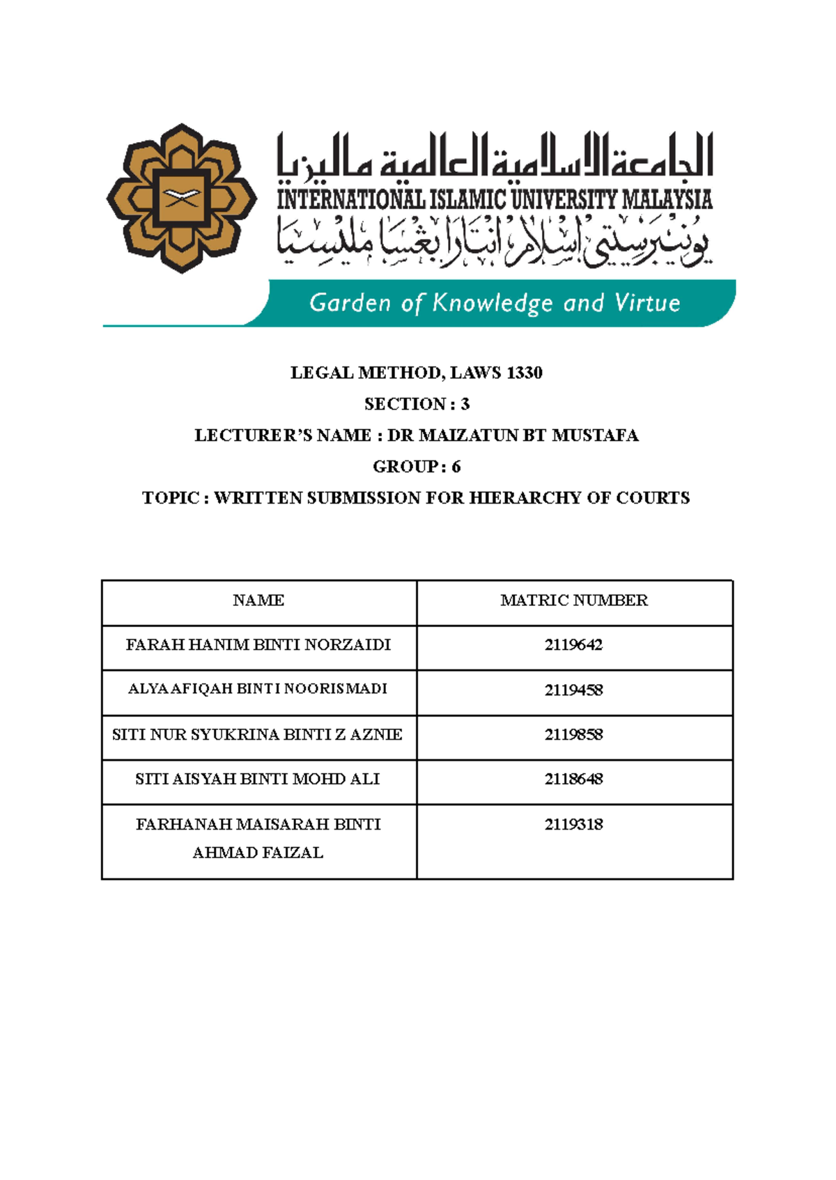 Written Hierarchy of Courts - LEGAL METHOD, LAWS 1330 SECTION : 3 ...