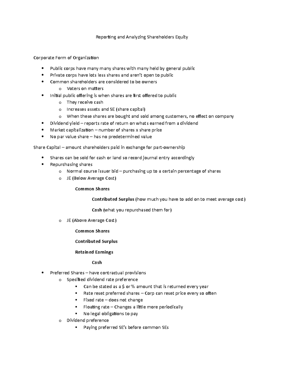 Chapter 11 - Shareholder's Equity - Reporting and Analyzing ...