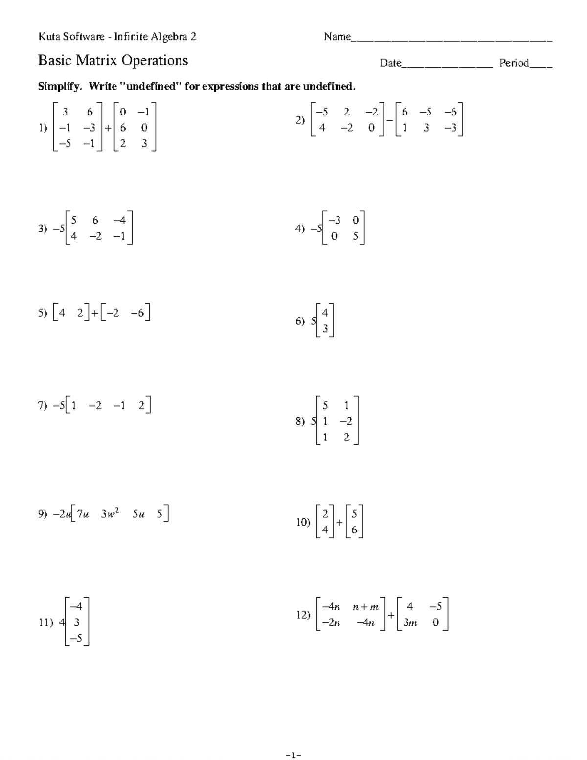 Basic Matrix Operations - ©F 22 j 0 b 131 W IKsuytxar QS 6 o 0 f 7 ...