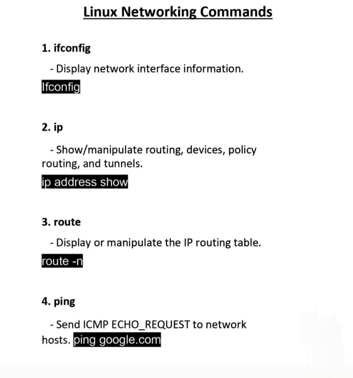 Linux 50 cmds - Linux Networking Commands 1. ifconfig Display network ...