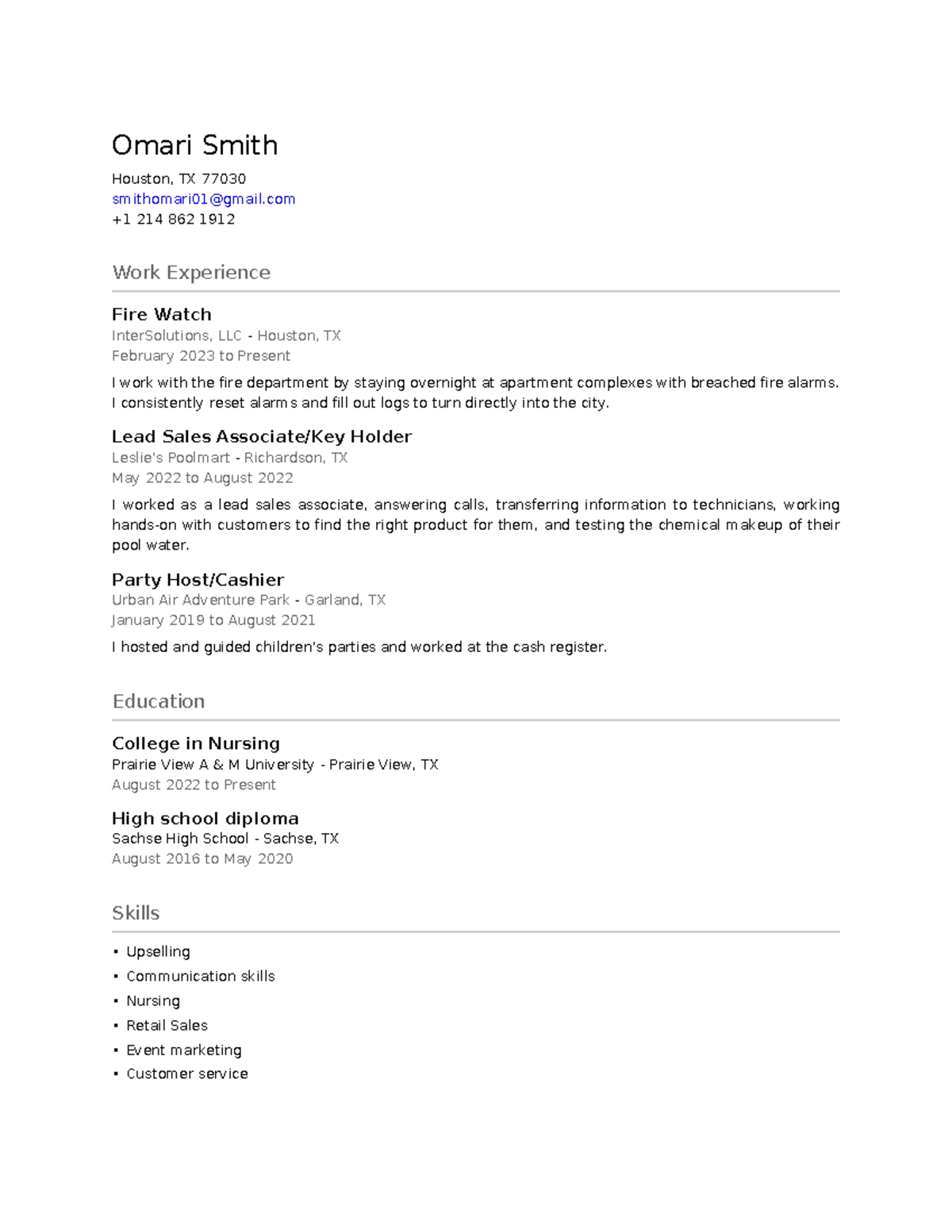 Resume - Random - Omari Smith Houston, TX 77030 smithomari01@gmail +1 ...