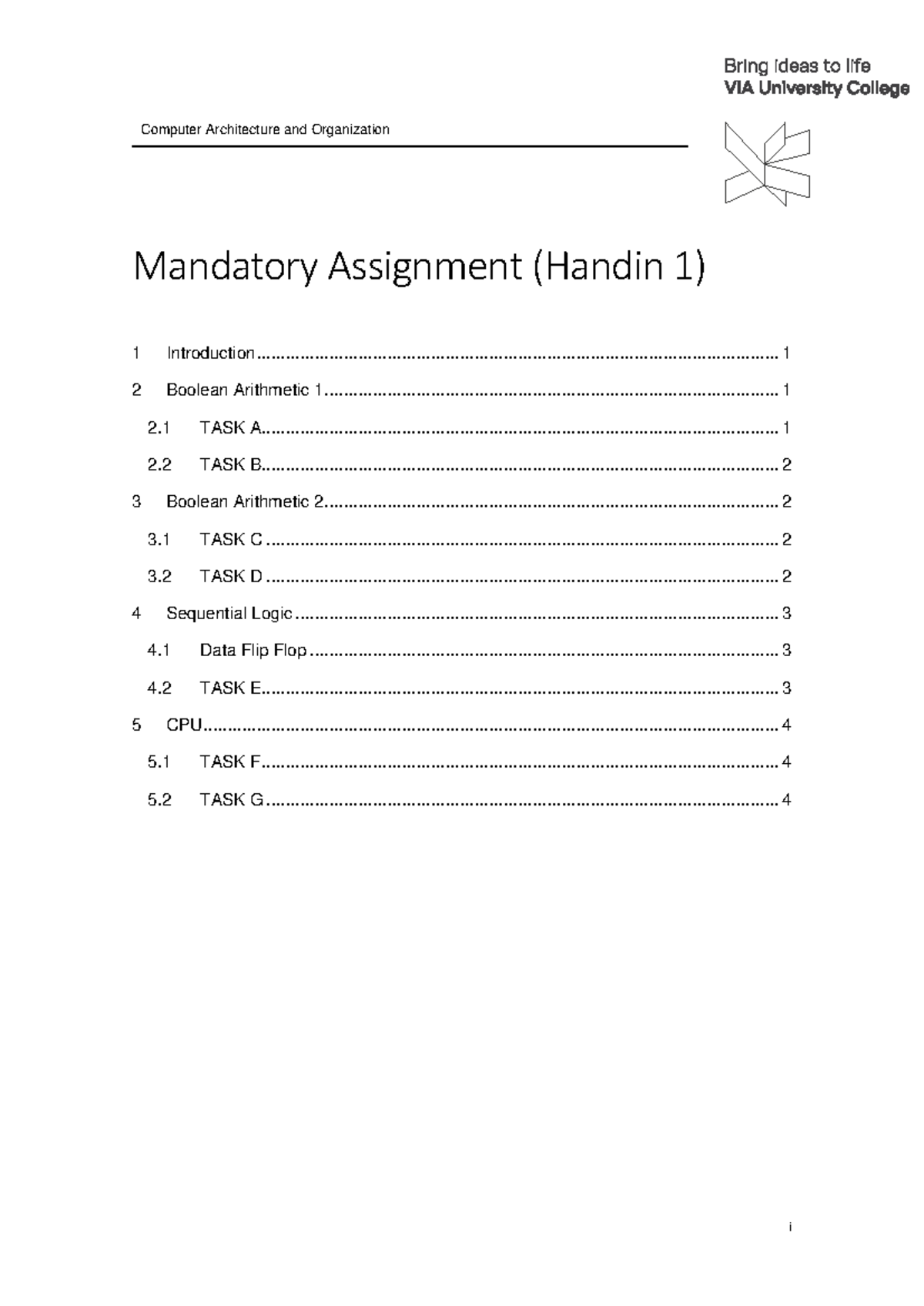 CAO1 Handin 1 - i 1 Introduction Mandatory Assignment (Handin 1) 2 ...