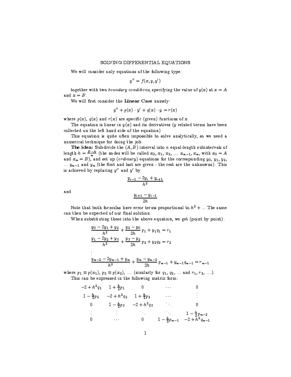 Solving 2nd order ODE with given boundaries; LU decomposition of tri ...