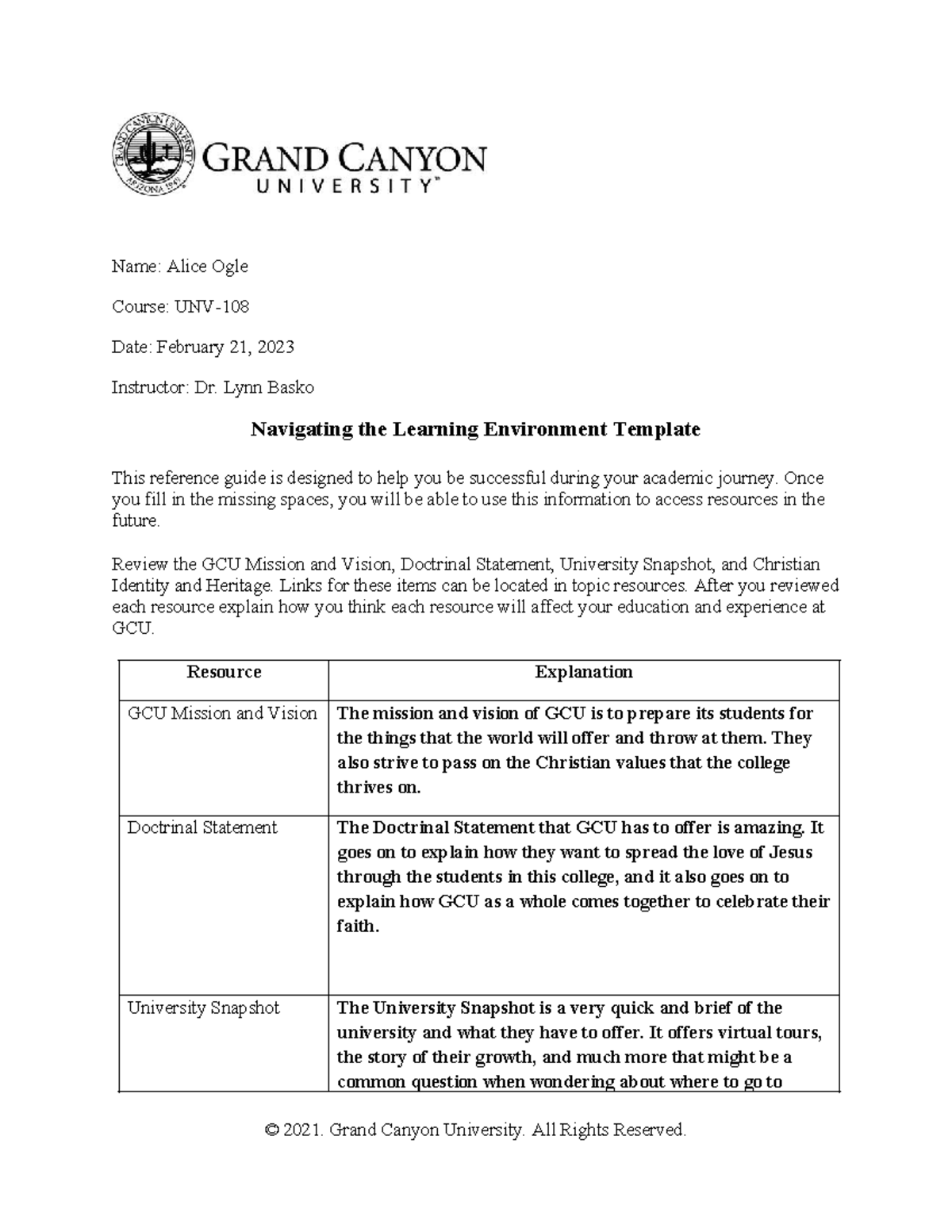 Navigating the Learning Environment and Reference Guide- UNV-108 - Name ...