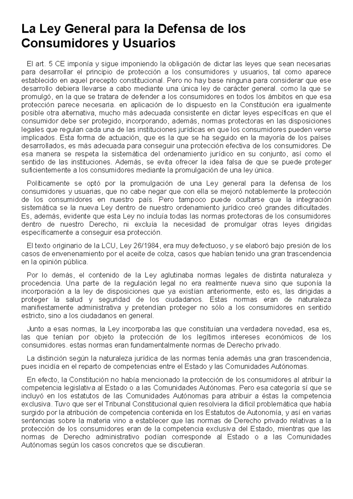La Ley General para la Defensa de los Consumidores y Usuarios Derecho Mercantil La Ley