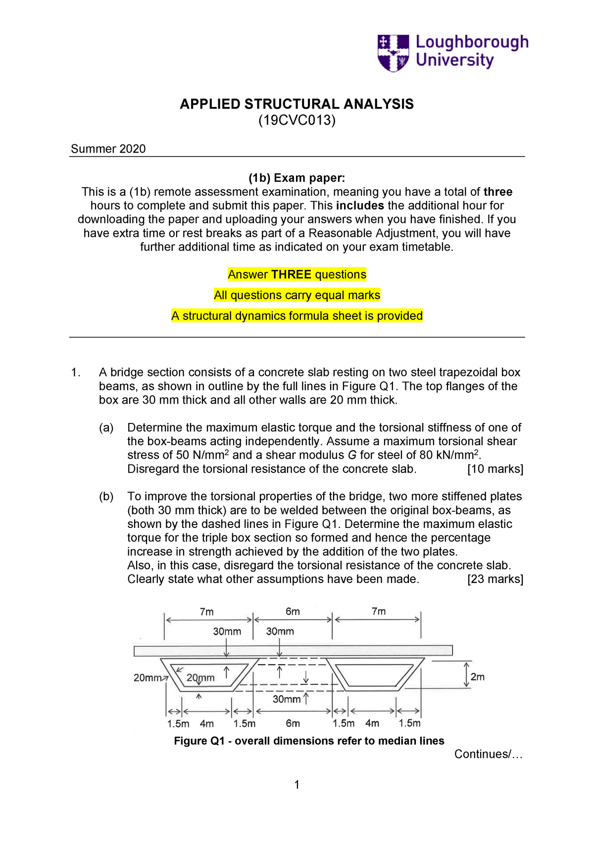 19CVC013 Applied Structural Analysis exam paper APPLIED