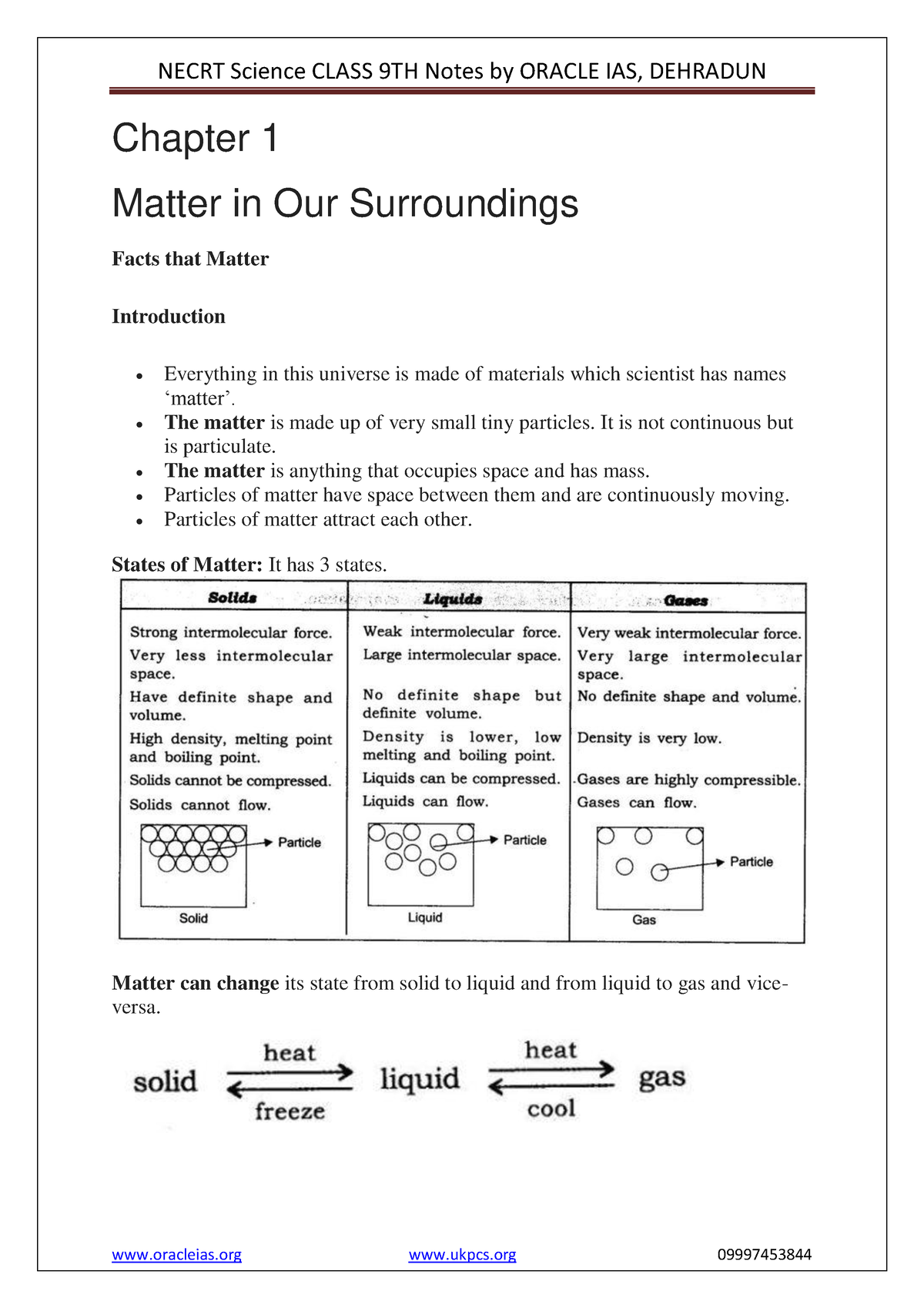 Ncert-class 9 science summary - Chapter 1 Matter in Our Surroundings ...