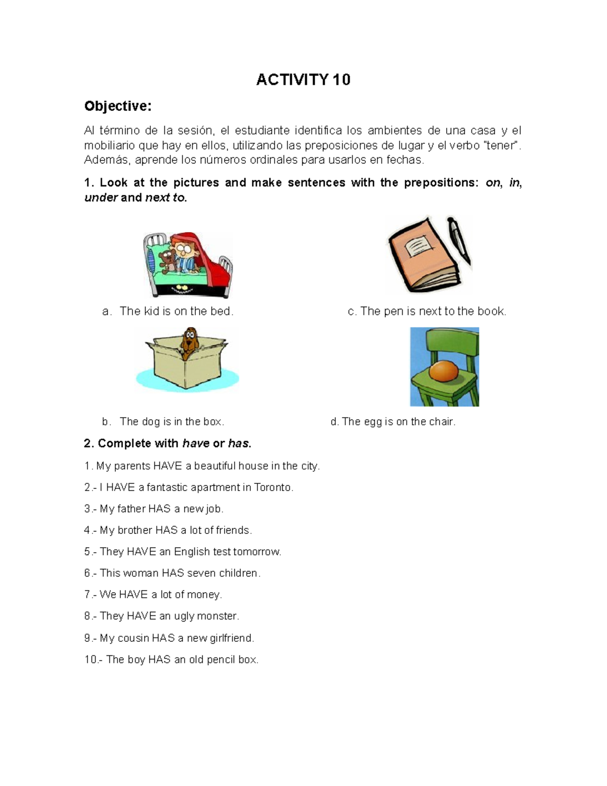 Tarea obligatoria dejada en el curso de Ingles II - ACTIVITY 10 ...