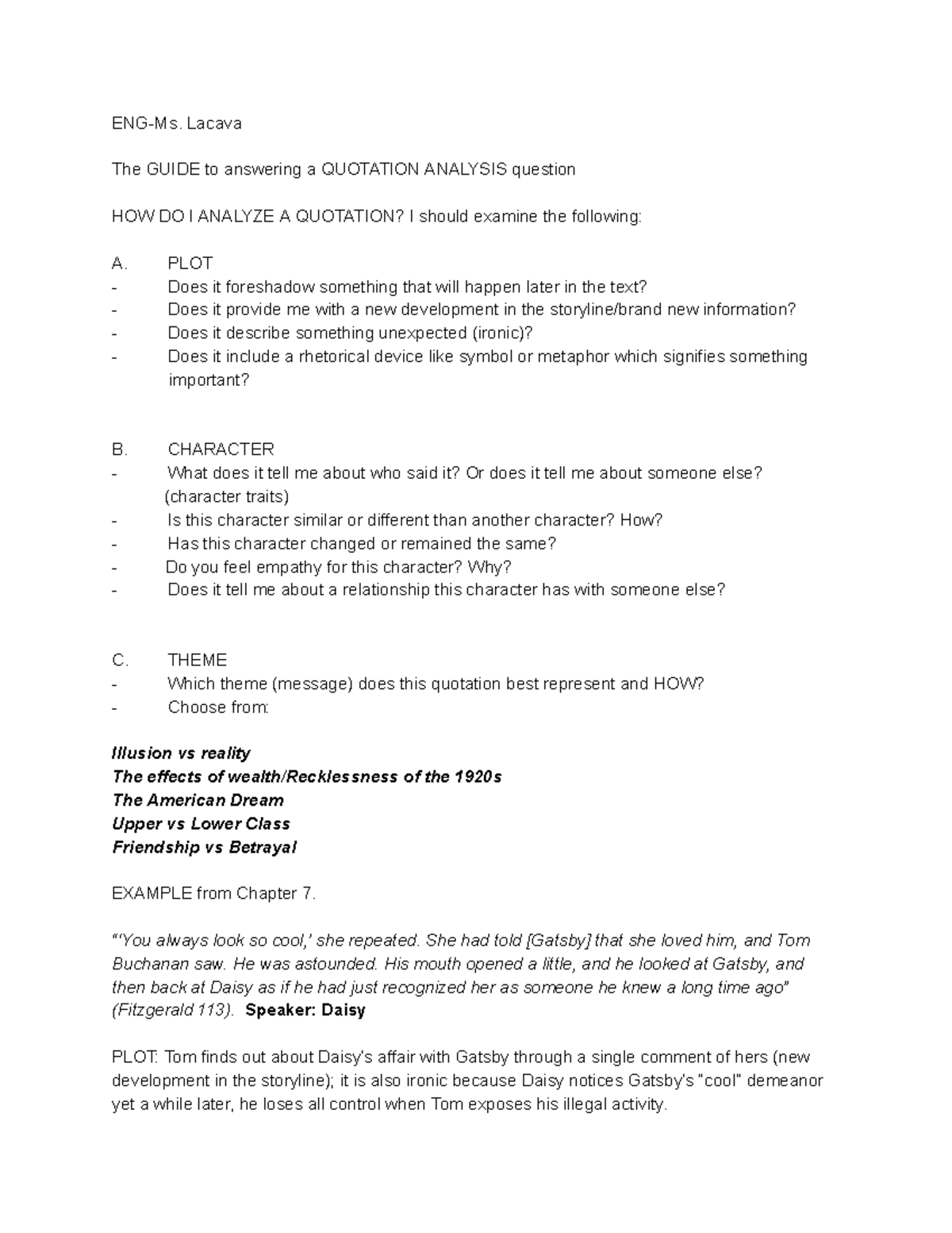 Copy of Quotation Analysis Guide for The Great Gatsby - ENG-Ms. Lacava ...
