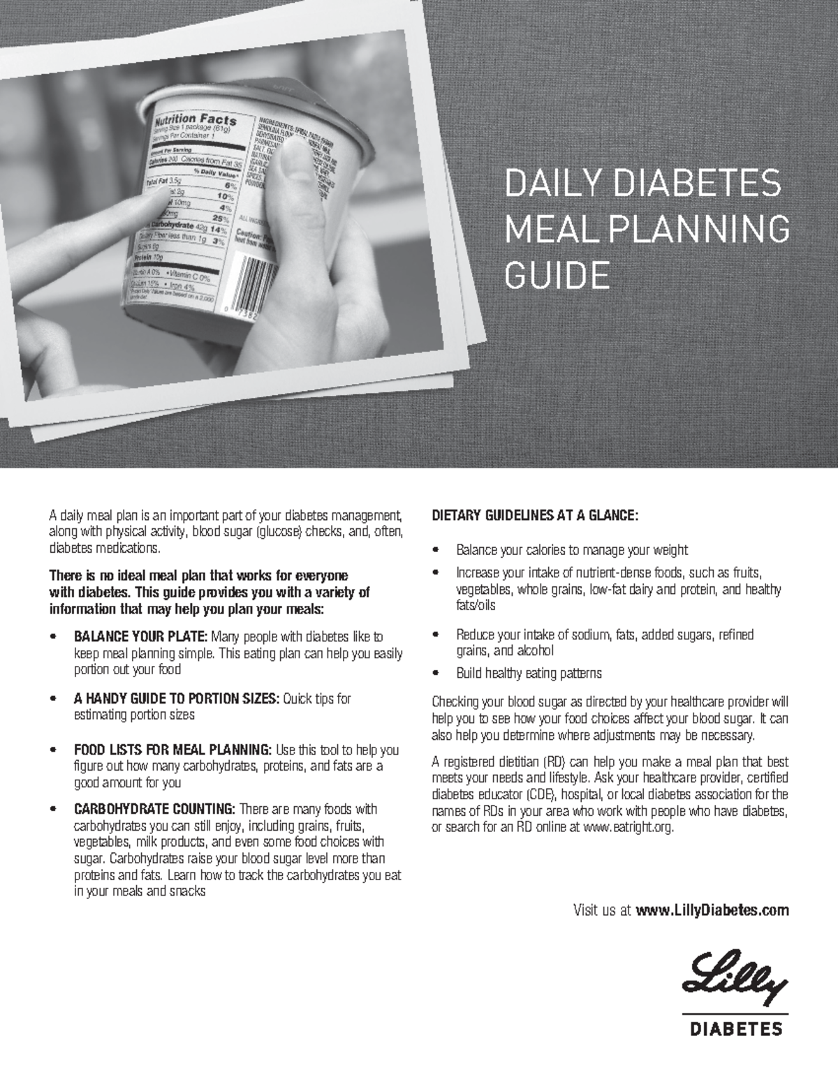 Exchange list for meal planning DAILY DIABETES MEAL PLANNING GUIDE A