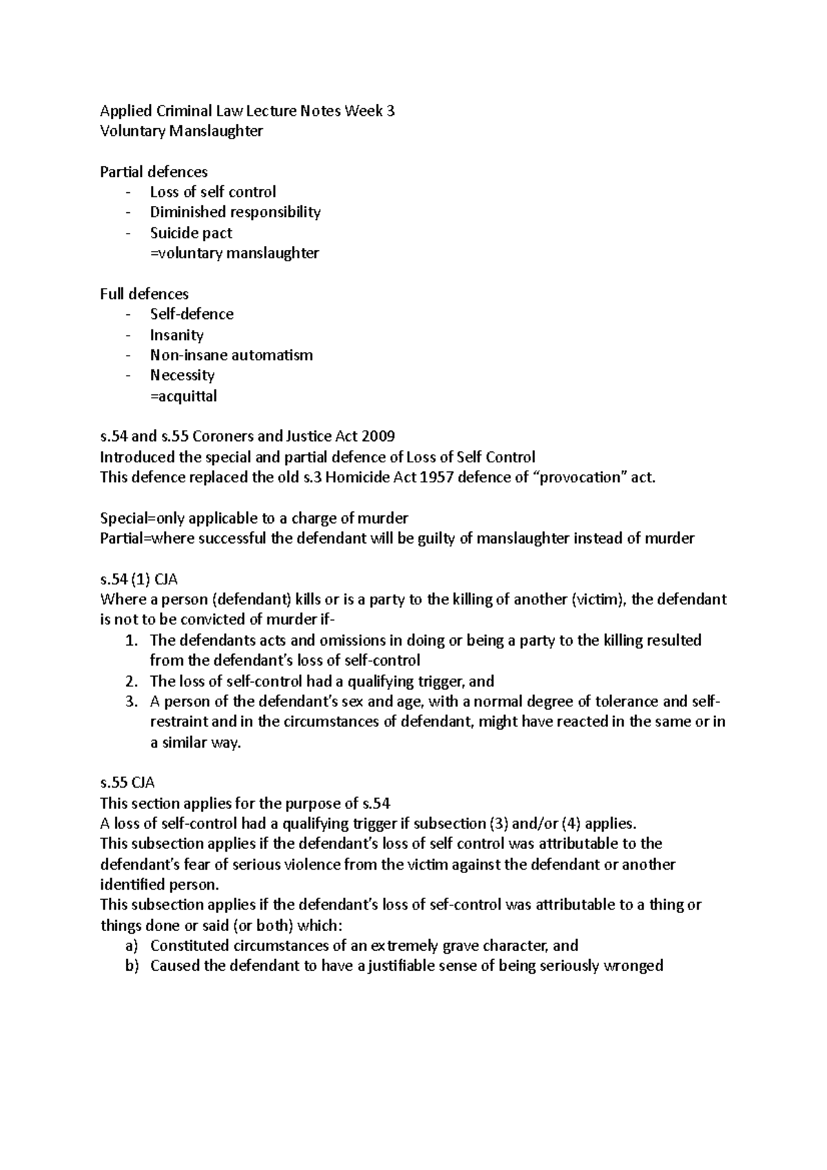 Applied Criminal Law Lecture Notes Week 3 - Special=only applicable to ...