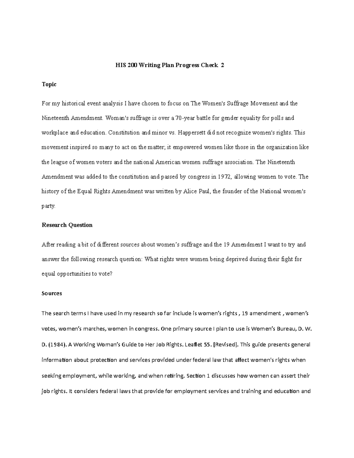 Writing Plan Progress Check 2 Woman S Suffrage Is Over A 70 Year