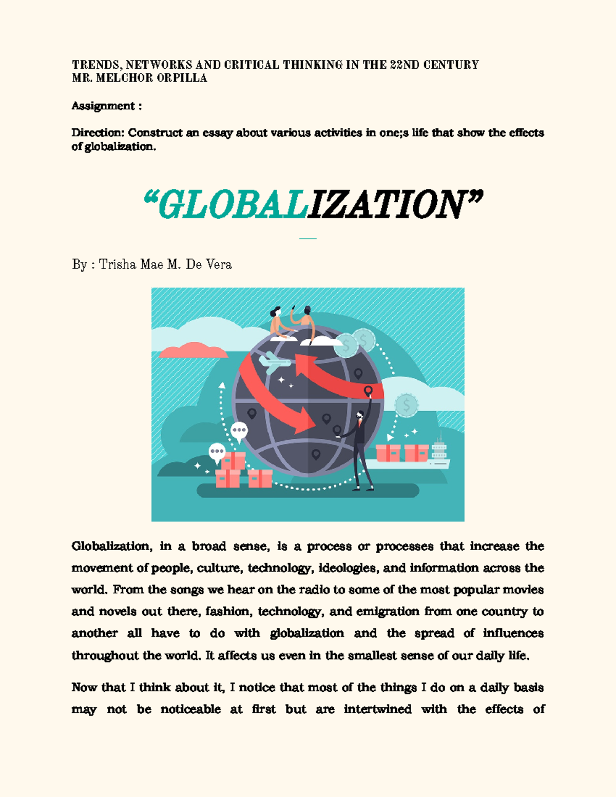 Activity ( Globalization)- DE VERA , Trisha MAE M. - TRENDS, NETWORKS ...