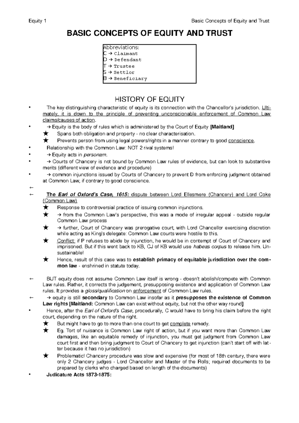 Basic concepts of equity and trust - Equity 1 Basic Concepts of Equity ...