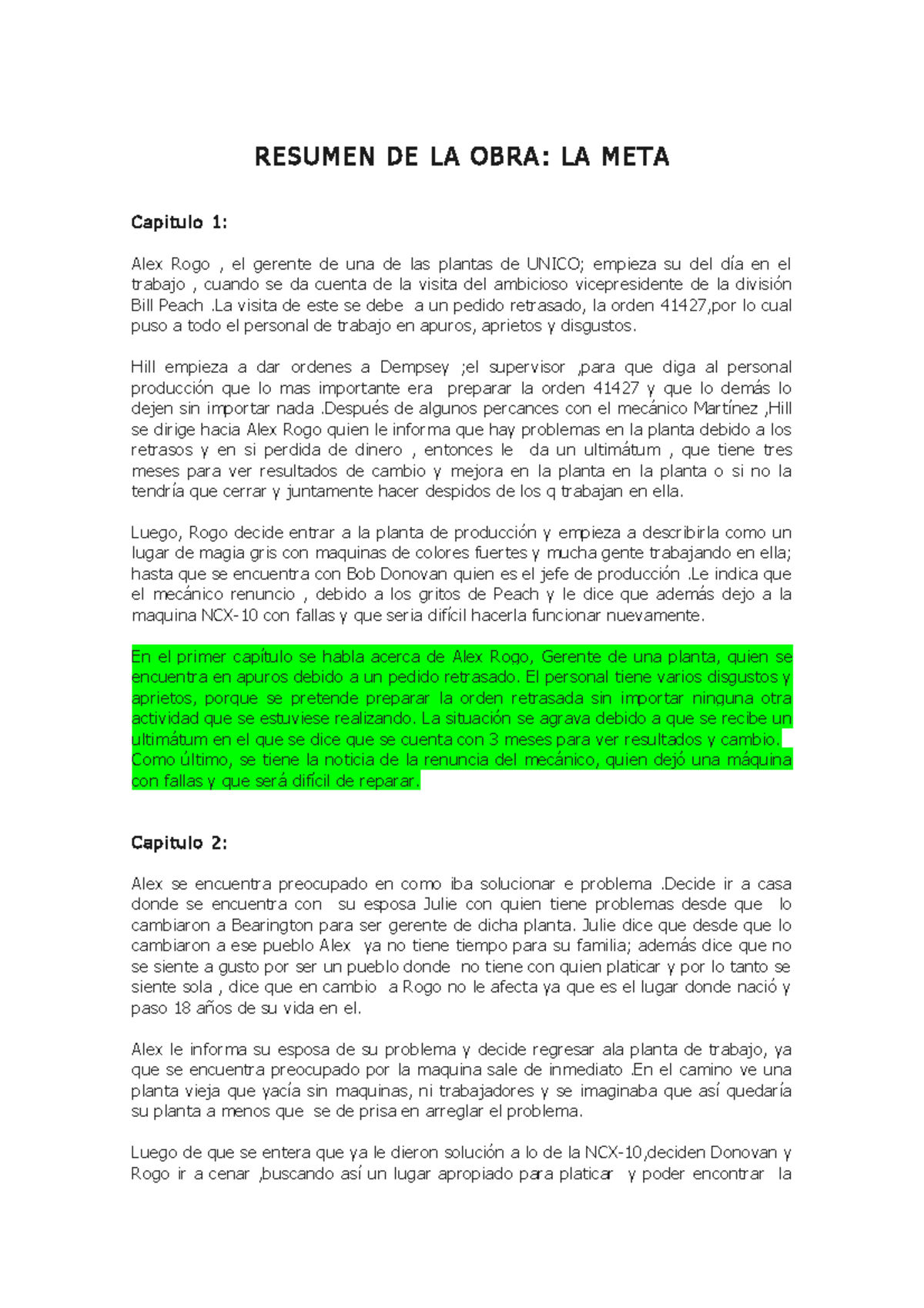 103528339 Resumen Por Capitulo La Meta - RESUMEN DE LA OBRA: LA META ...
