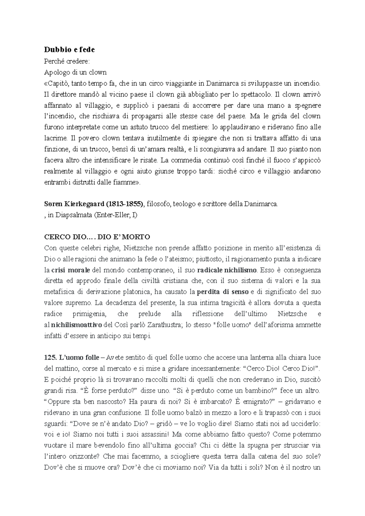 Documento dubbio e fede - Dubbio e fede Perché credere: Apologo di un ...