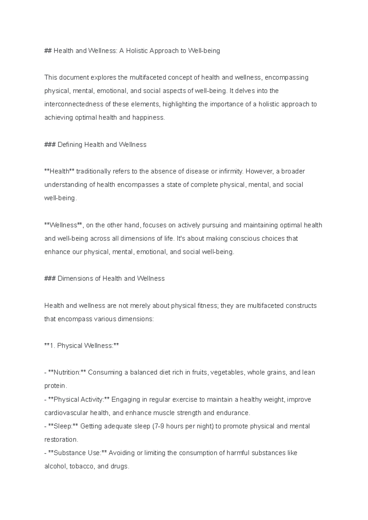 PE Notes 3 - Health and Wellness: A Holistic Approach to Well-being ...