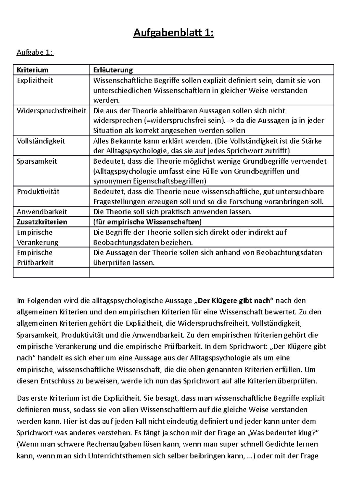 Der Klügere Gibt Nach Psychologie Aufgabenblatt 1 - Was ist die Psychologie? (Der Klügere gibt nach