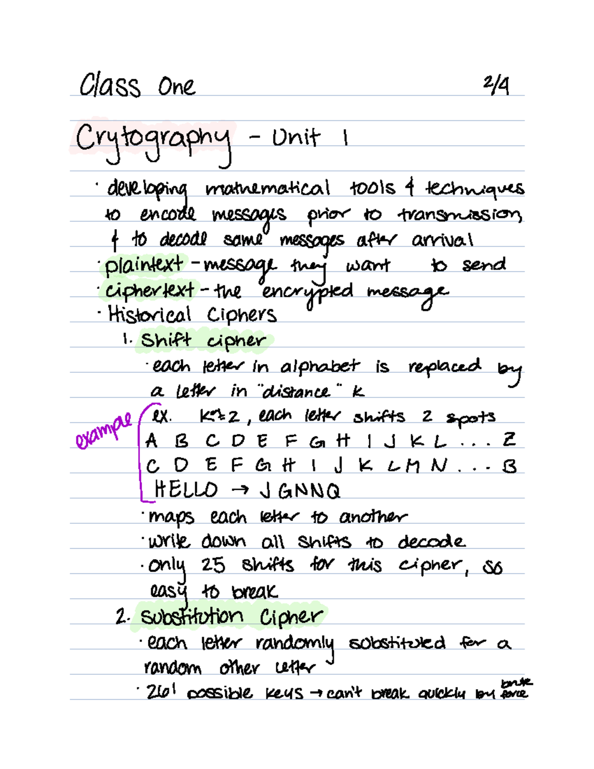 Lecture Notes First Half - Class one 44 Crytography unit 1 developing ...