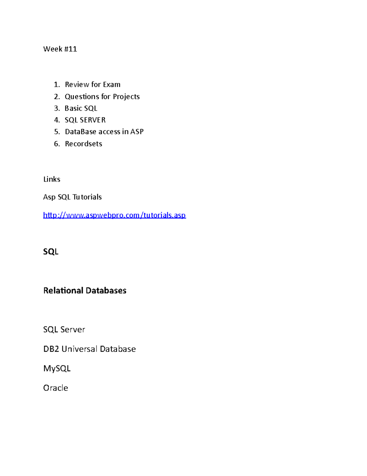 Week 11 - Lecture notes 11 - Week # 1. Review for Exam2. Questions for ...
