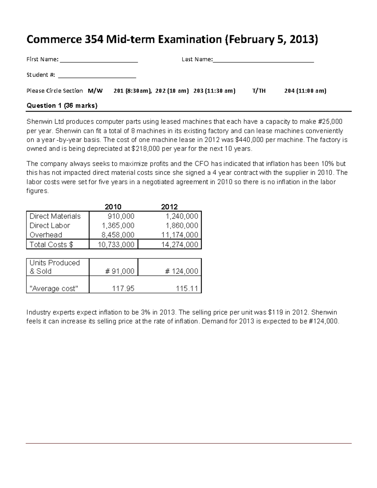 Exam 5 February 2013, questions and answers - Commerce 354 Examination ...